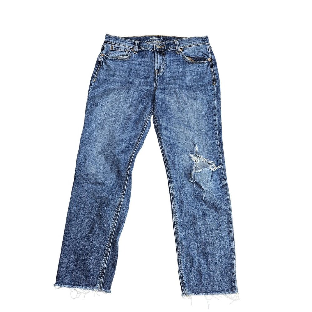 Old Navy Boyfriend Jeans Womens 6 Blue Wash Mid Rise Distressed‎ Stretch Denim